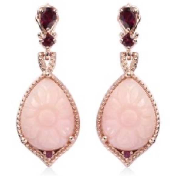 Peruvian Pink (carved) Opal & Orissa Rhodolite
Garnet Drop Earrings  NWT - Picture 3 of 11